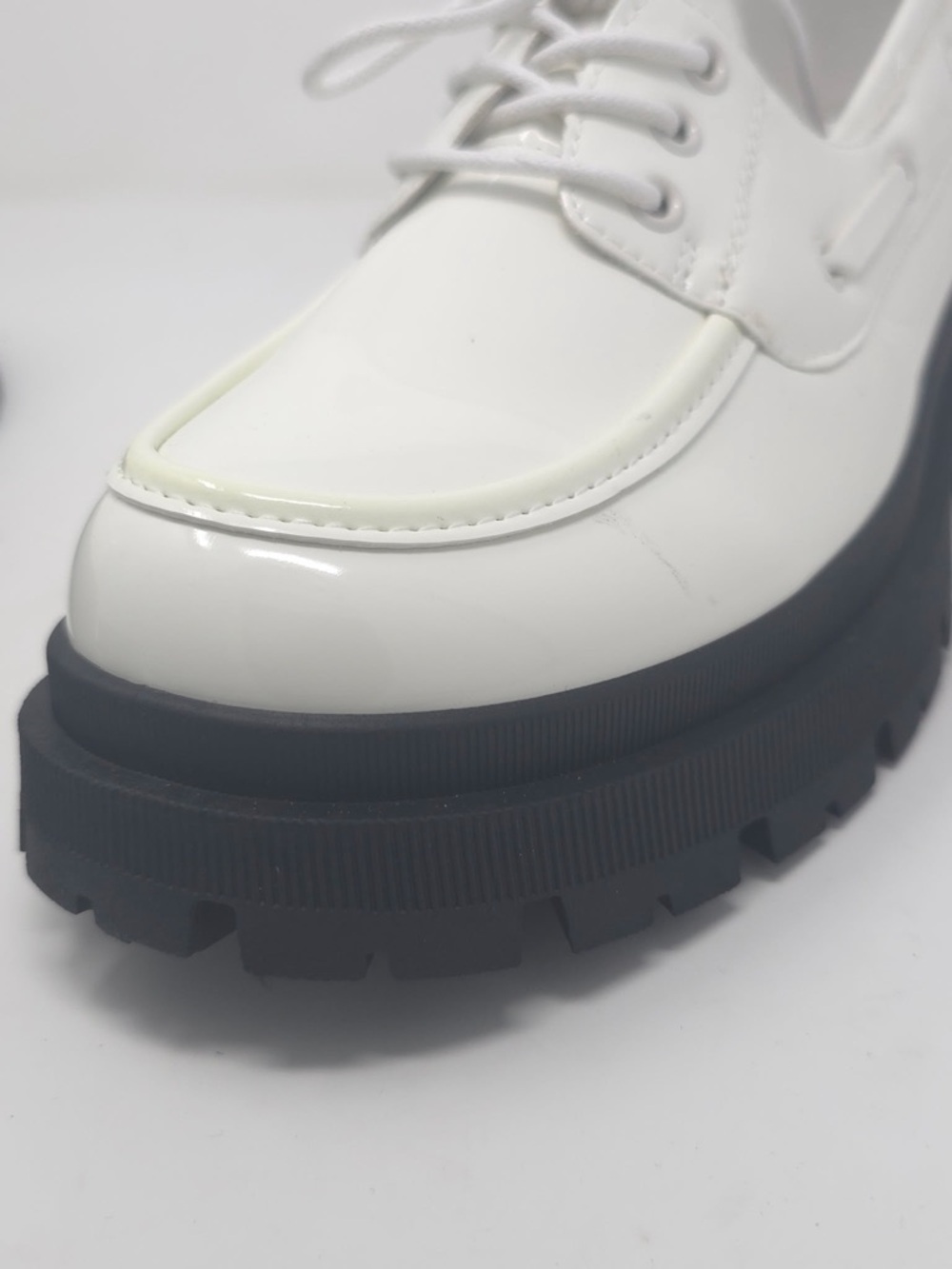 White Patent Chunky Lug Sole Lace-Up Loafers Faux Leather - Picture 6 of 10